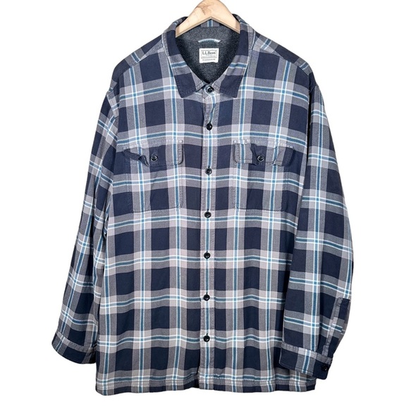 L.L.BEAN Vintage Heavy Cotton Fleece-Lined Flannel - Picture 1 of 14
